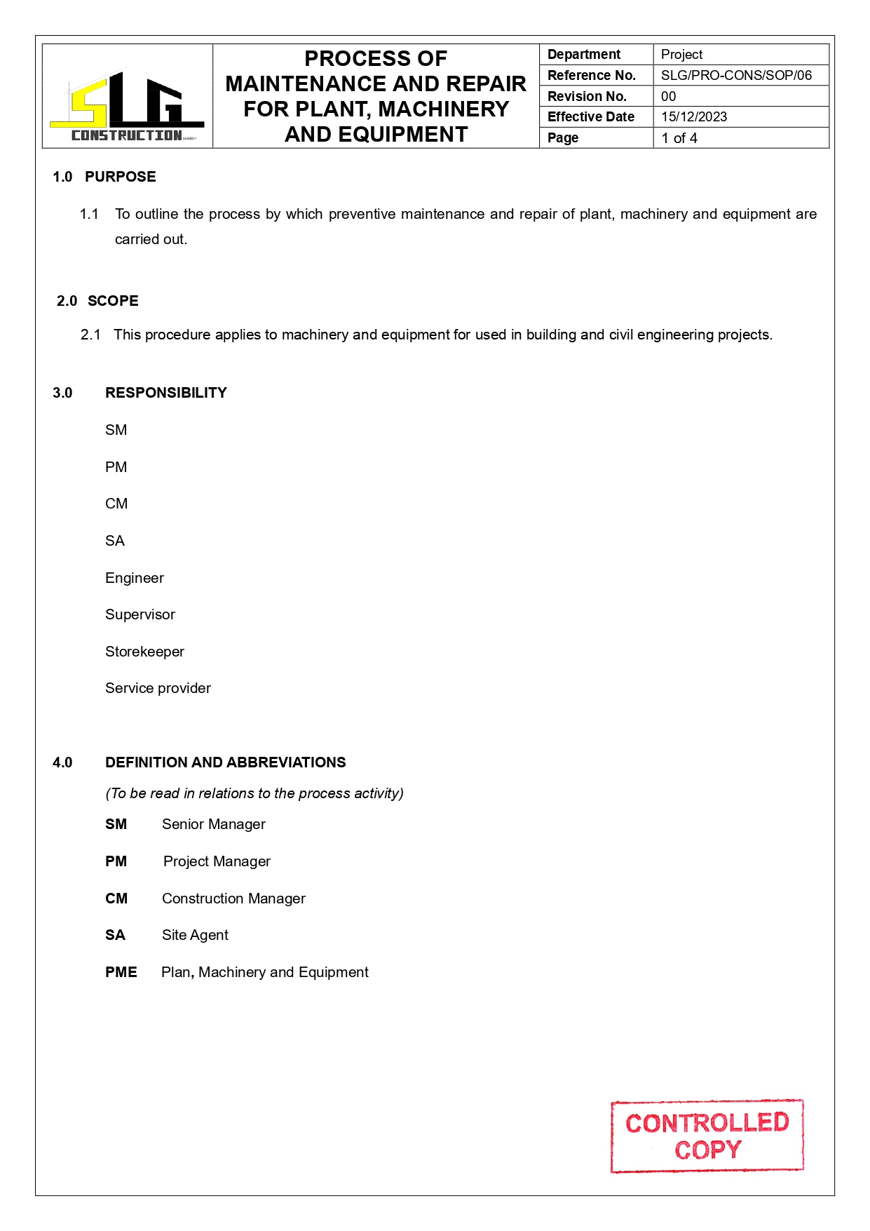 SLG-PRO-SOP Page 1